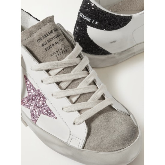 Superstar distressed glittered leather sneakers Superstar distressed glittered leather sneakers