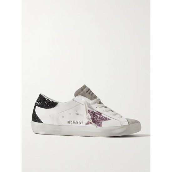 Superstar distressed glittered leather sneakers Superstar distressed glittered leather sneakers