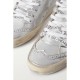 Mid Star distressed suede-trimmed metallic leather sneakers Mid Star distressed suede-trimmed metallic leather sneakers