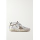 Mid Star distressed suede-trimmed metallic leather sneakers Mid Star distressed suede-trimmed metallic leather sneakers