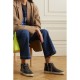 Slide distressed leather-trimmed suede high top sneakers Slide distressed leather-trimmed suede high top sneakers