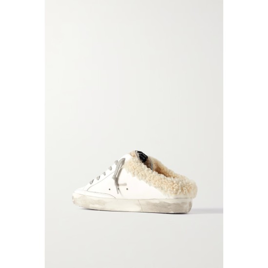 Superstar Sabot shearling-lined distressed glittered leather slip-on sneakers Superstar Sabot shearling-lined distressed glittered leather slip-on sneakers