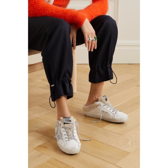Superstar Sabot shearling-lined distressed glittered leather slip-on sneakers Superstar Sabot shearling-lined distressed glittered leather slip-on sneakers