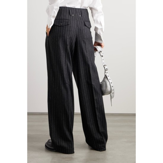 Journey pinstriped wool-blend flannel wide-leg pants Journey pinstriped wool-blend flannel wide-leg pants