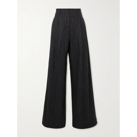 Journey pinstriped wool-blend flannel wide-leg pants Journey pinstriped wool-blend flannel wide-leg pants