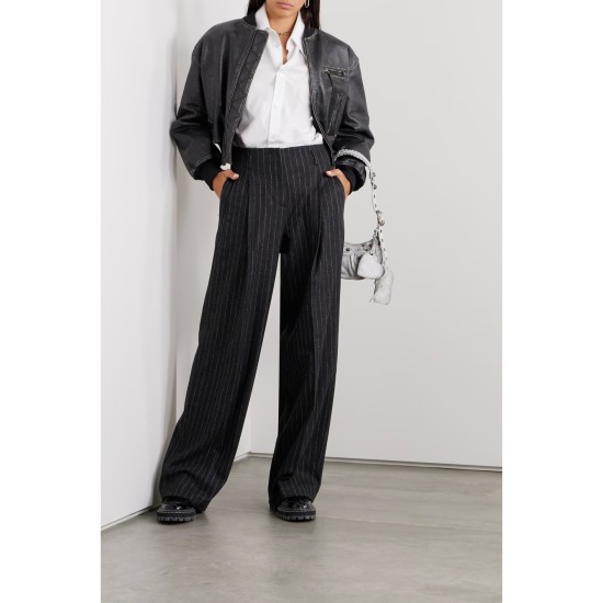 Journey pinstriped wool-blend flannel wide-leg pants Journey pinstriped wool-blend flannel wide-leg pants