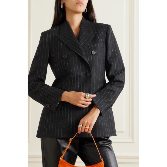 Double-breasted pinstriped wool-blend flannel blazer Double-breasted pinstriped wool-blend flannel blazer