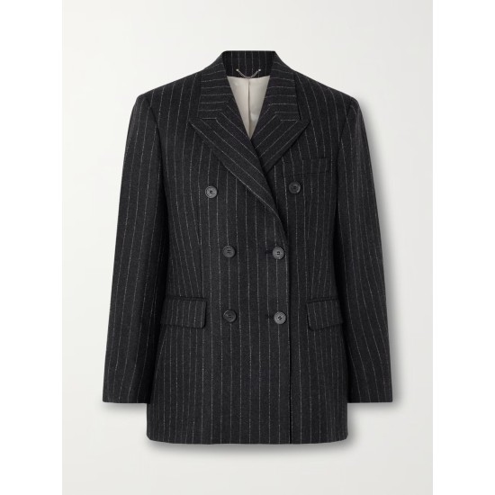 Double-breasted pinstriped wool-blend flannel blazer Double-breasted pinstriped wool-blend flannel blazer
