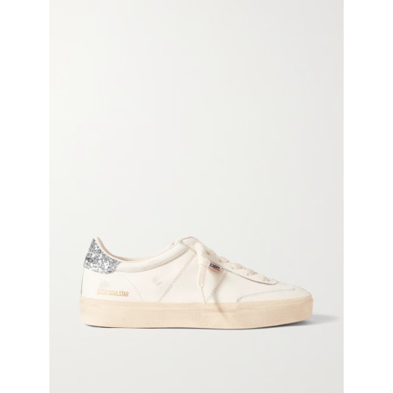 Soul-Star distressed glittered leather sneakers Soul-Star distressed glittered leather sneakers