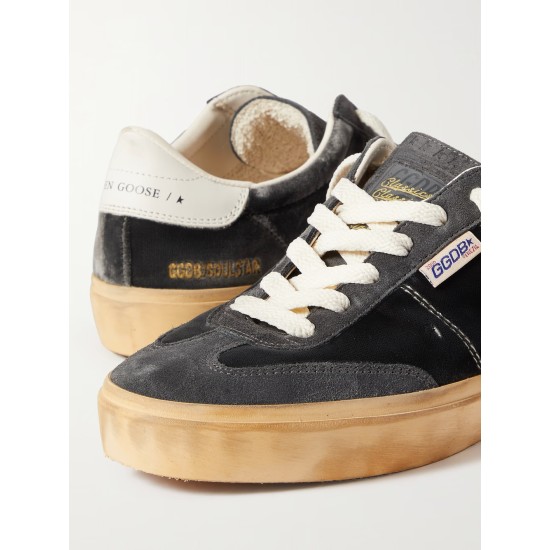 Soul-Star distressed suede and leather-trimmed velvet sneakers Soul-Star distressed suede and leather-trimmed velvet sneakers