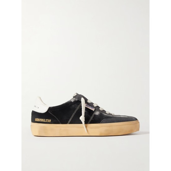 Soul-Star distressed suede and leather-trimmed velvet sneakers Soul-Star distressed suede and leather-trimmed velvet sneakers