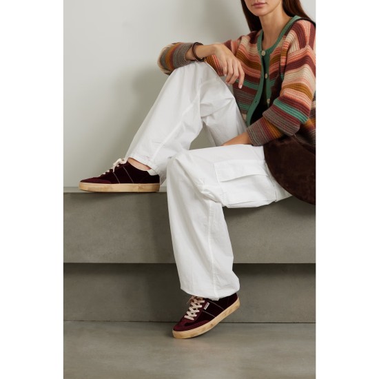 Soul-Star distressed suede and leather-trimmed velvet sneakers Soul-Star distressed suede and leather-trimmed velvet sneakers