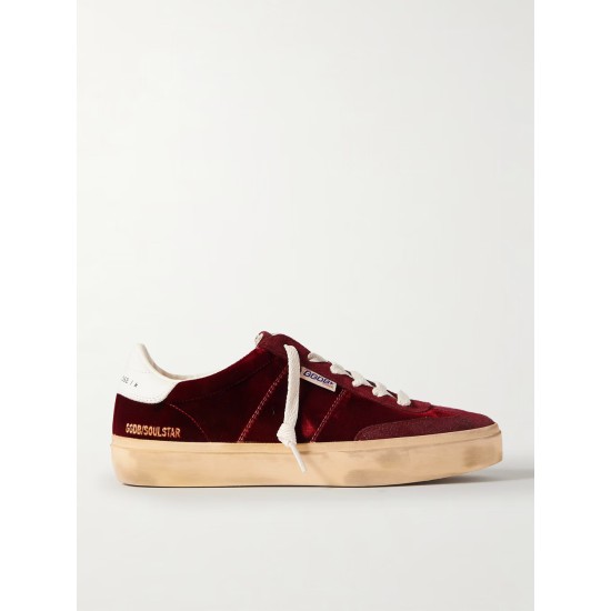 Soul-Star distressed suede and leather-trimmed velvet sneakers Soul-Star distressed suede and leather-trimmed velvet sneakers