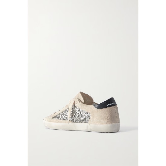 Super-Star leather-trimmed distressed glittered suede sneakers Super-Star leather-trimmed distressed glittered suede sneakers