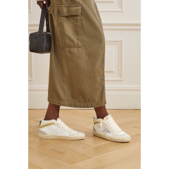 Mid Star distressed suede-trimmed leather sneakers Mid Star distressed suede-trimmed leather sneakers