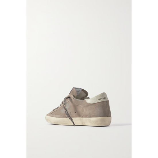 Super-Star leather-trimmed distressed glittered suede sneakers Super-Star leather-trimmed distressed glittered suede sneakers