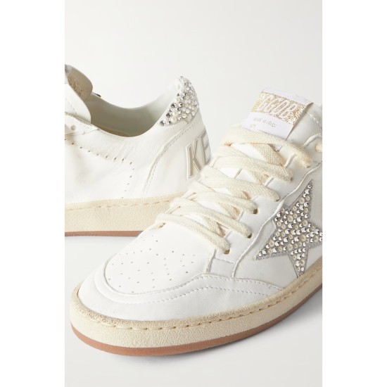 Ball Star shearling-lined embellished distressed leather sneakers Ball Star shearling-lined embellished distressed leather sneakers