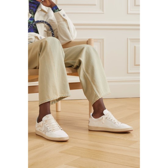 Ball Star shearling-lined embellished distressed leather sneakers Ball Star shearling-lined embellished distressed leather sneakers