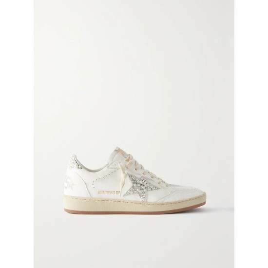 Ball Star shearling-lined embellished distressed leather sneakers Ball Star shearling-lined embellished distressed leather sneakers