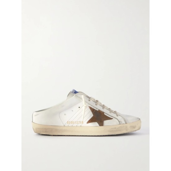 Super-Star Sabot distressed suede-trimmed leather slip-on sneakers Super-Star Sabot distressed suede-trimmed leather slip-on sneakers