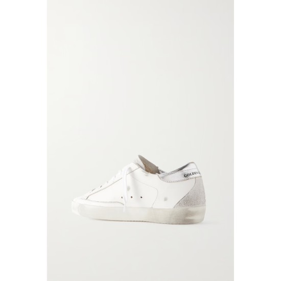 Super-Star embellished distressed suede-trimmed leather sneakers Super-Star embellished distressed suede-trimmed leather sneakers