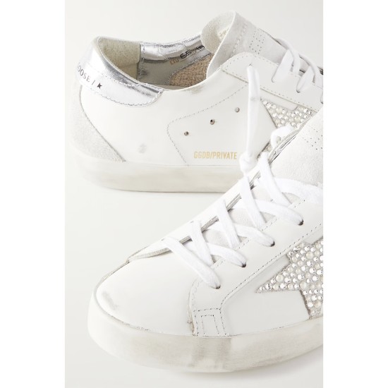 Super-Star embellished distressed suede-trimmed leather sneakers Super-Star embellished distressed suede-trimmed leather sneakers