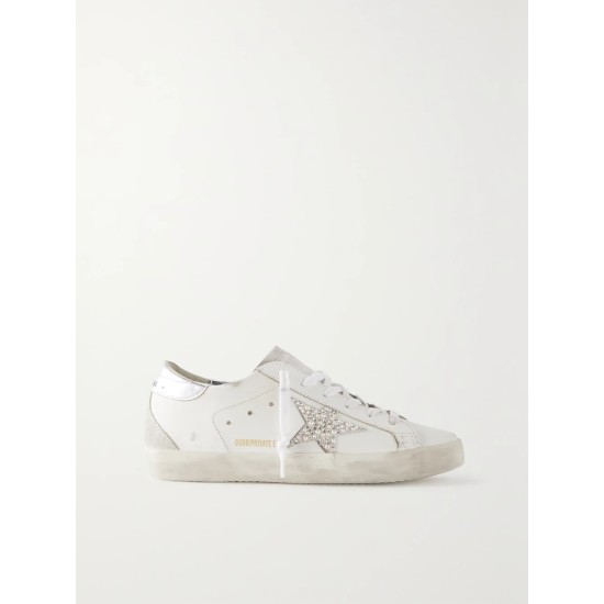 Super-Star embellished distressed suede-trimmed leather sneakers Super-Star embellished distressed suede-trimmed leather sneakers