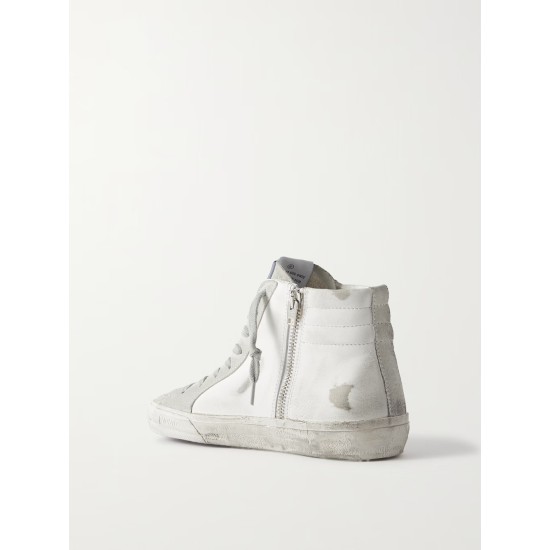 Slide distressed suede and leather high-top sneakers Slide distressed suede and leather high-top sneakers
