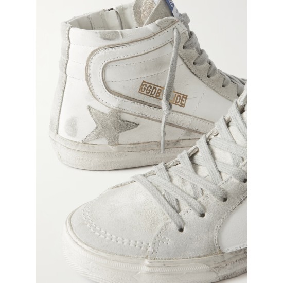 Slide distressed suede and leather high-top sneakers Slide distressed suede and leather high-top sneakers