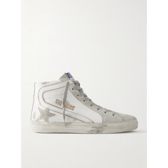 Slide distressed suede and leather high-top sneakers Slide distressed suede and leather high-top sneakers