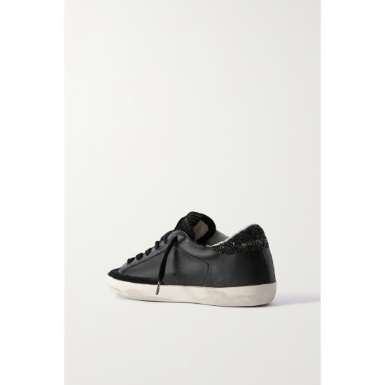 Super-Star distressed glittered leather and suede sneakers Super-Star distressed glittered leather and suede sneakers
