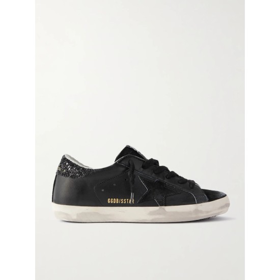 Super-Star distressed glittered leather and suede sneakers Super-Star distressed glittered leather and suede sneakers
