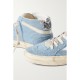 Mid Star glittered leather-trimmed distressed denim high-top sneakers Mid Star glittered leather-trimmed distressed denim high-top sneakers