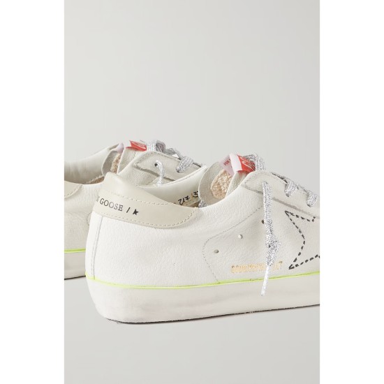 Superstar distressed embroidered textured-leather sneakers Superstar distressed embroidered textured-leather sneakers