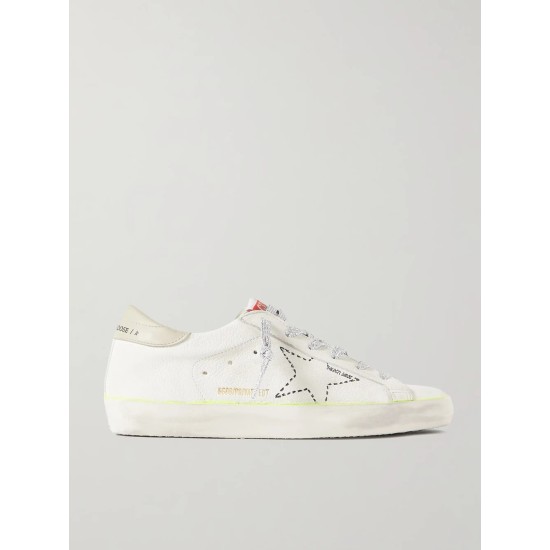 Superstar distressed embroidered textured-leather sneakers Superstar distressed embroidered textured-leather sneakers