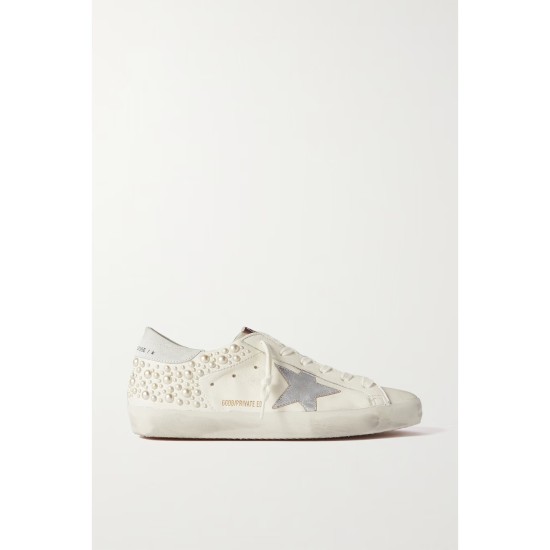 Superstar pearl-embellished distressed leather sneakers Superstar pearl-embellished distressed leather sneakers