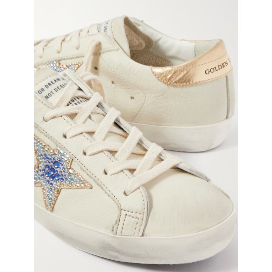 Superstar crystal-embellished distressed leather sneakers Superstar crystal-embellished distressed leather sneakers