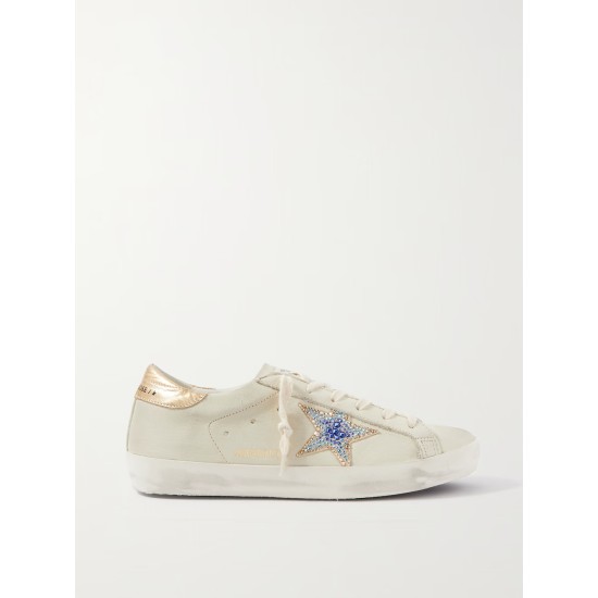 Superstar crystal-embellished distressed leather sneakers Superstar crystal-embellished distressed leather sneakers