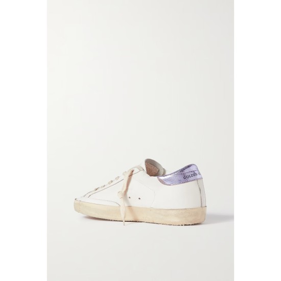 Superstar glittered distressed snake-effect trimmed leather sneakers Superstar glittered distressed snake-effect trimmed leather sneakers