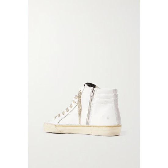 Slide distressed suede and metallic-trimmed leather high-top sneakers Slide distressed suede and metallic-trimmed leather high-top sneakers