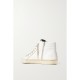 Slide distressed suede and metallic-trimmed leather high-top sneakers Slide distressed suede and metallic-trimmed leather high-top sneakers