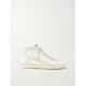 Slide distressed suede and metallic-trimmed leather high-top sneakers Slide distressed suede and metallic-trimmed leather high-top sneakers