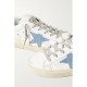 Superstar distressed denim-trimmed glittered leather sneakers Superstar distressed denim-trimmed glittered leather sneakers
