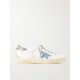 Superstar distressed denim-trimmed glittered leather sneakers Superstar distressed denim-trimmed glittered leather sneakers