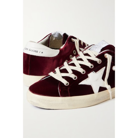 Super-Star distressed leather-trimmed velvet sneakers Super-Star distressed leather-trimmed velvet sneakers