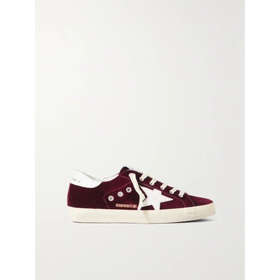 Super-Star distressed leather-trimmed velvet sneakers Super-Star distressed leather-trimmed velvet sneakers