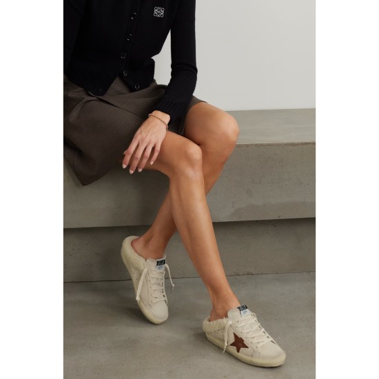 Super-Star Sabot shearling-lined distressed leather-trimmed suede slip-on sneakers Super-Star Sabot shearling-lined distressed leather-trimmed suede slip-on sneakers