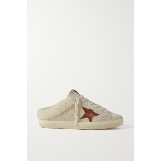Super-Star Sabot shearling-lined distressed leather-trimmed suede slip-on sneakers Super-Star Sabot shearling-lined distressed leather-trimmed suede slip-on sneakers