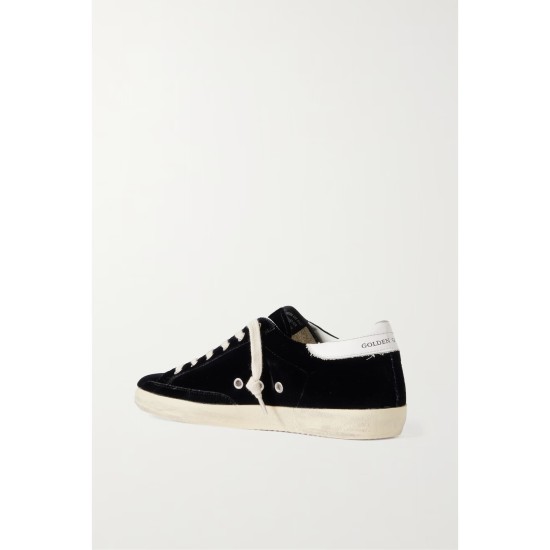 Super-Star eyelet-embellished distressed glittered leather and velvet sneakers Super-Star eyelet-embellished distressed glittered leather and velvet sneakers