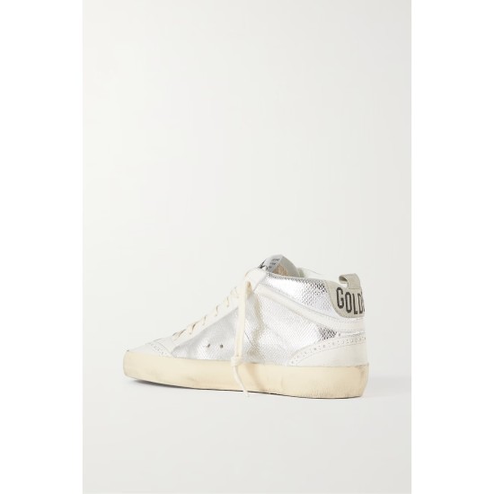 Mid Star distressed suede-trimmed metallic snake-effect leather sneakers Mid Star distressed suede-trimmed metallic snake-effect leather sneakers